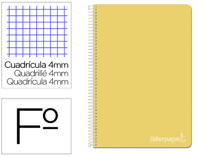 Cuaderno espiral Liderpapel Witty Folio tapa dura 80h 75g c/4mm. color amarillo